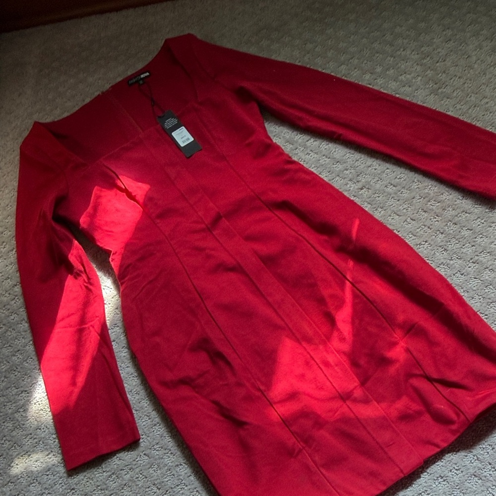 Fashion Nova Bold Red Long Sleeve Dress